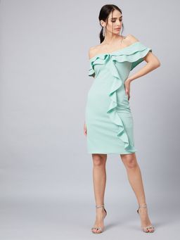AAREIN - Women Sea Green Solid Sheath Dress