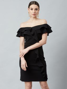 AAREIN - Women Black Solid Bodycon Mini Dress