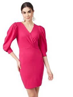 AAREIN - Women Fuchsia Pink Solid Sheath Mini Dress