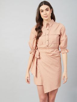 AAREIN - Nude-Coloured Cotton Shirt Mini Dress