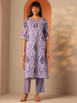 Libas - Lavender Printed Straight Kurta With Pant