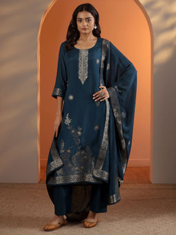 Libas - Navy Blue Embroidered Kurta With Pant & Dupatta