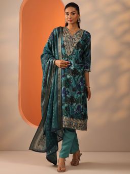 Libas - Rama Green Ethnic Motif Printed Straight Kurta With Pant & Dupatta