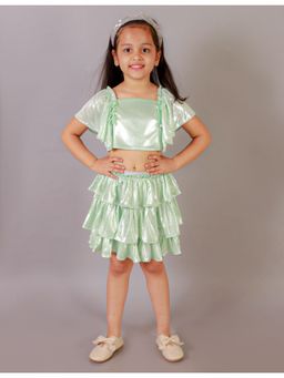 Lil Drama - Green Girls Party Top With Skirt (Set of 2)