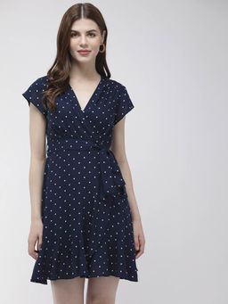 Twenty Dresses by Nykaa Fashion - Navy Blue Spotted In Polka Wrap Dress
