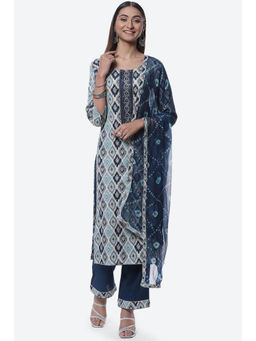 Biba - Blue Cotton Unstitched Suit (Set of 3)