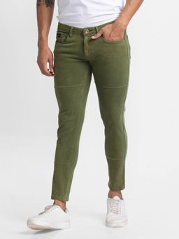 Spykar - Olive Green Cotton Slim Fit Tapered Length Trousers for Men