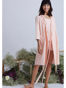 Okhai - Snooze Hand Embroidered Pink Camisole Short with Robe & Scrunchie & Eye Mask