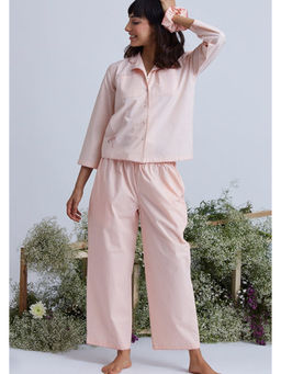 Okhai - Lullaby Hand Embroidered Cotton Pink Shirt with Pant