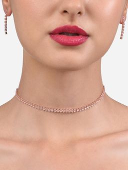 Zaveri Pearls - Pink Marquise Cubic Zirconia Modern Necklace and Earring Set