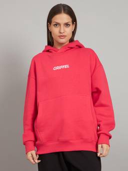 Griffel - Women's Neon Pink Front Logo Oversized Fleece Hoodie Sweatshirt