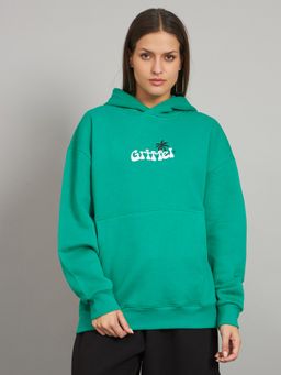 Griffel - Women's Green Meet Me Under the Palms Tree Oversized Hoodie Sweatshirt