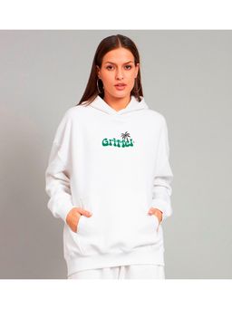 Griffel - Women's White Meet Me Under the Palms Tree Oversized Hoodie Sweatshirt