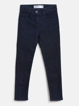 Tales & Stories - Baby Girl's Solid Dark Blue Lycra Slim Fit Clean Look Jeans