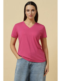 Allen Solly - Women V-Neck Pink Solid Casual T-Shirt