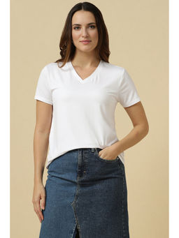 Allen Solly - Women V-Neck White Solid Casual T-Shirt