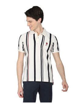 U.S. POLO ASSN. - Men Off White Cotton Vertical Stripe Polo Shirt
