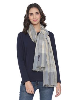 Shingora - Wool Blend Striped Fringed Border Grey Shawl for Women