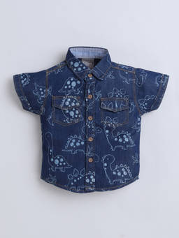 Little Kangaroos - Boys Navy Blue Printed Cotton Blend Shirt