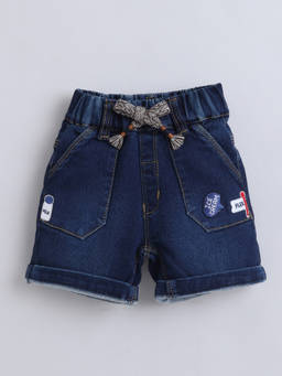 Little Kangaroos - Boys Navy Blue Solid/Plain Cotton Blend Shorts