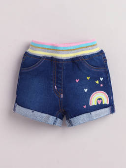 Little Kangaroos - Girls Navy Blue Printed Cotton Blend Shorts