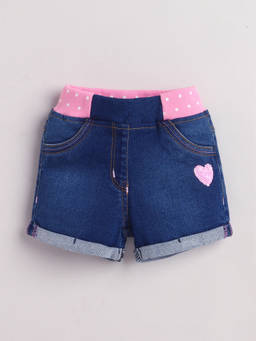 Little Kangaroos - Girls Blue Solid/Plain Cotton Blend Shorts