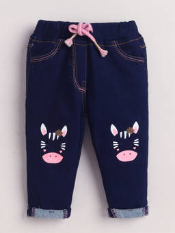 Little Kangaroos - Girls Blue Solid/Plain Cotton Blend Pant