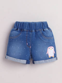 Little Kangaroos - Girls Blue Embroidered Cotton Blend Shorts