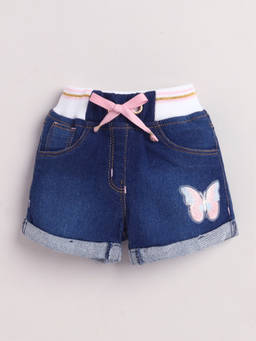 Little Kangaroos - Girls Blue Embroidered Cotton Blend Shorts