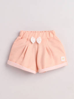 Little Kangaroos - Girls Peach Solid/Plain Cotton Blend Shorts
