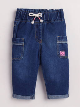 Little Kangaroos - Girls Blue Solid/Plain Cotton Blend Jeans
