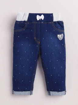 Little Kangaroos - Girls Blue Solid/Plain Cotton Blend Jeans