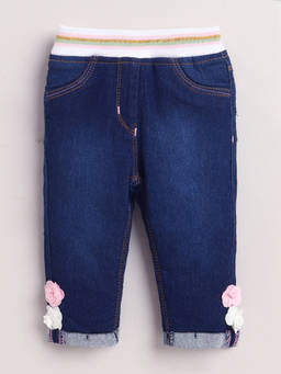 Little Kangaroos - Girls Blue Solid/Plain Cotton Blend Jeans
