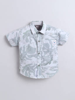 Little Kangaroos - Boys Green Printed Cotton Blend Shirt