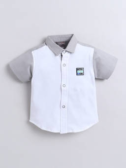 Little Kangaroos - Boys White Colorblock Cotton Blend Shirt