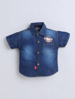 Little Kangaroos - Boys Navy Blue Embroidered Cotton Blend Shirt