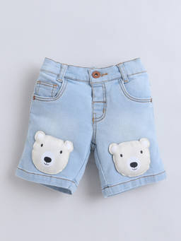 Little Kangaroos - Boys Blue Embroidered Cotton Blend Shorts