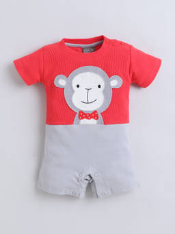 Little Kangaroos - Boys Red Embroidered Cotton Blend Romper