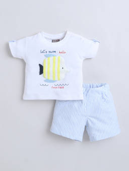 Little Kangaroos - Boys Blue Printed Cotton Blend T-Shirt with Short