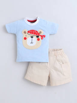 Little Kangaroos - Boys Yellow Stripes Cotton Blend T-Shirt with Short