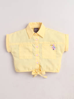 Little Kangaroos - Girls Yellow Solid/Plain Cotton Blend Shirt