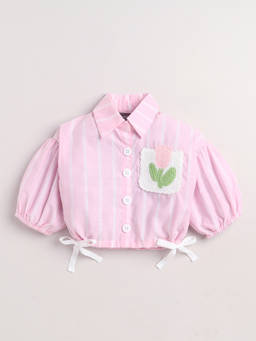 Little Kangaroos - Girls Pink Stripes Cotton Blend Shirt