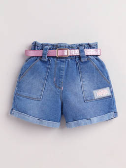 Little Kangaroos - Girls Blue Solid/Plain Cotton Blend Short