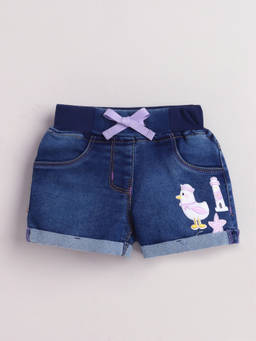Little Kangaroos - Girls Navy Blue Embroidered Cotton Blend Shorts