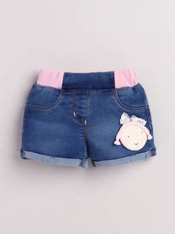 Little Kangaroos - Girls Navy Blue Embroidered Cotton Blend Shorts