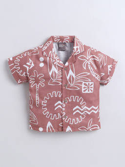 Little Kangaroos - Boys Rust Printed Cotton Blend Shirt