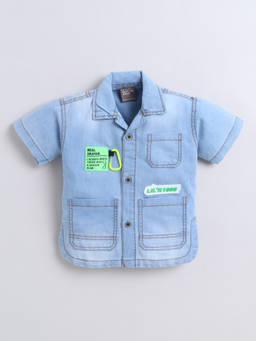Little Kangaroos - Boys Blue Solid/Plain Cotton Blend Shirt