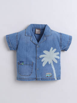 Little Kangaroos - Boys Navy Blue Embroidered Cotton Blend Shirt