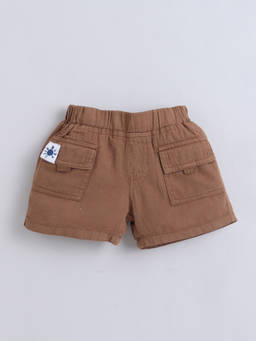 Little Kangaroos - Boys Brown Solid/Plain Cotton Blend Shorts