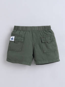 Little Kangaroos - Boys Olive Solid/Plain Cotton Blend Shorts